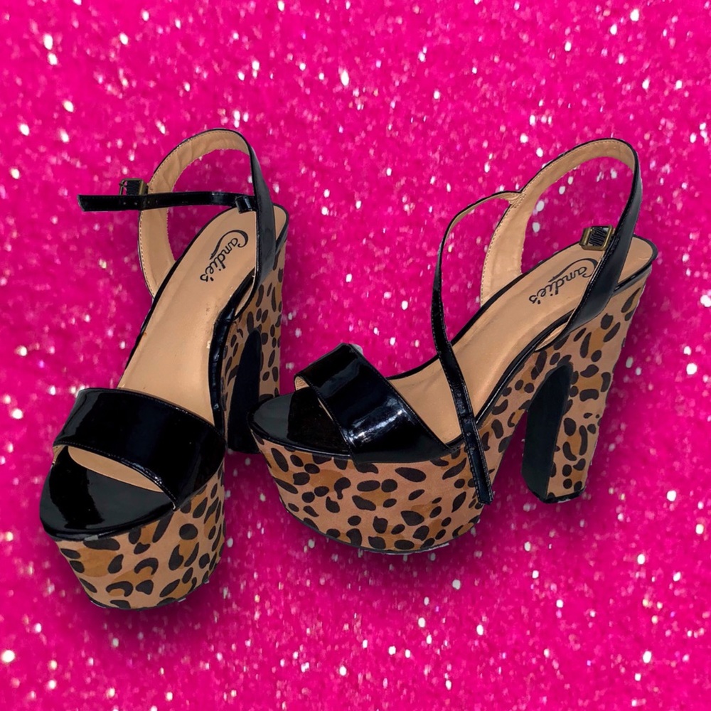 genuine candie's leopard print chunky heels